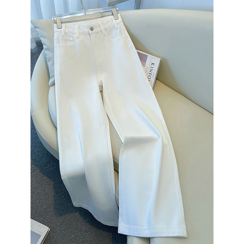 雪千羽高级感白色阔腿牛仔裤女2025夏秋高腰宽松显瘦松弛感拖地裤