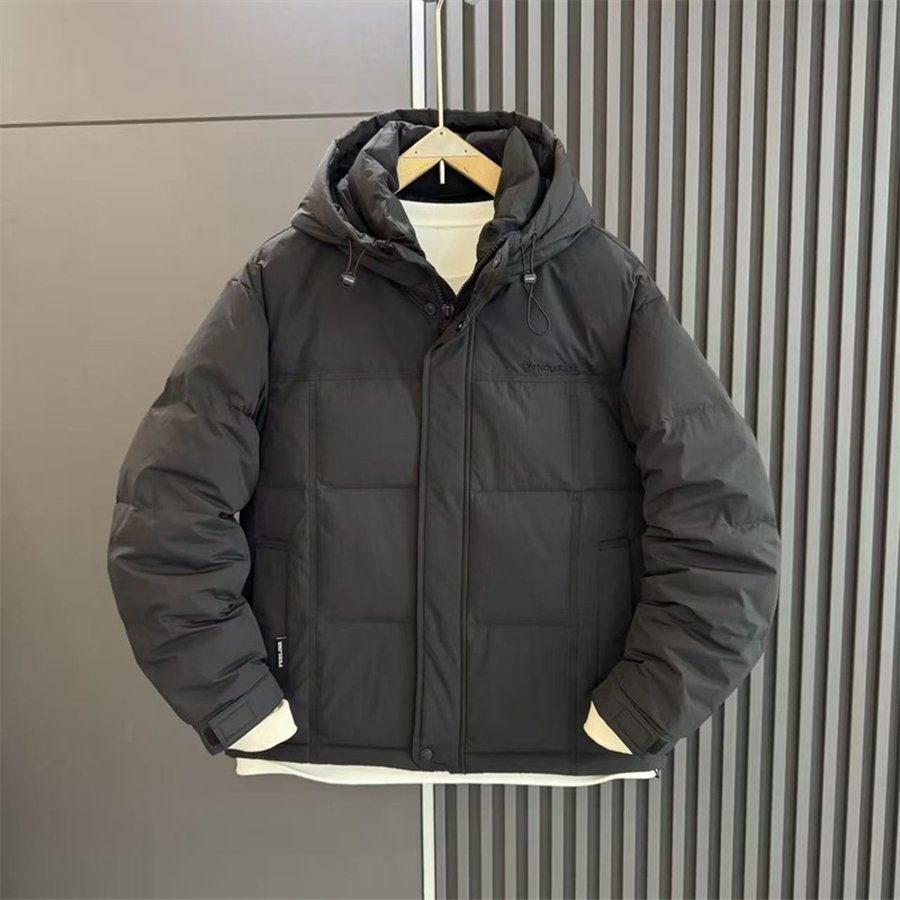 白鸭绒羽绒服男士连帽保暖外套青年冬季宽松加厚纯色休闲百搭上衣