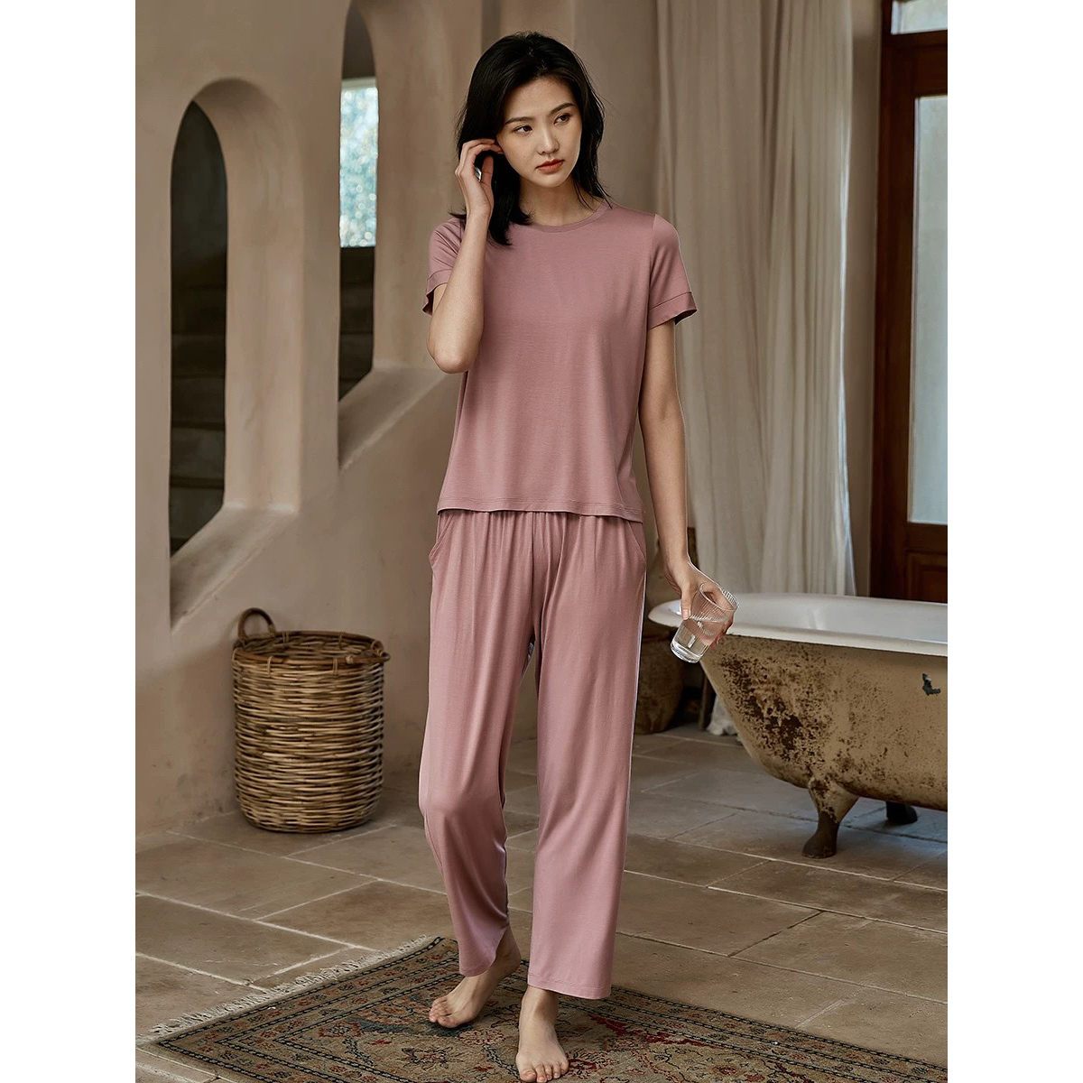 第二层皮肤的舒适感！莫代尔蚕丝家居服短袖长裤夏季薄大码睡衣女