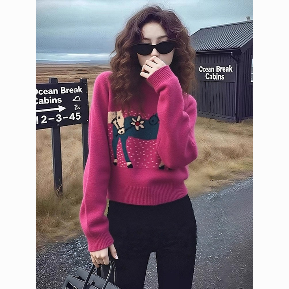 2025初冬新款针织衫奶fufu软糯慵懒风上衣韩系高级感玫粉色毛衣女