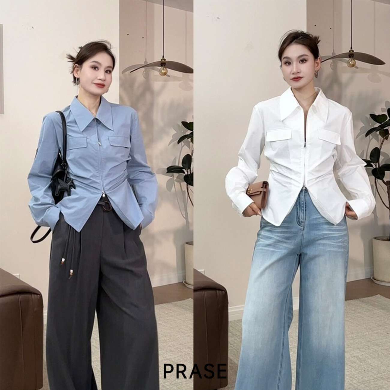 PRASE·噜【显瘦主义】100棉微胖轻奢设计款秋长袖收腰衬衫PR508C12