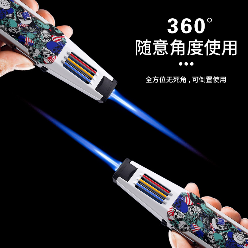 防风打火机雪茄烧烤笔式直冲艾灸气体中邦喷枪点火双火个性卡通