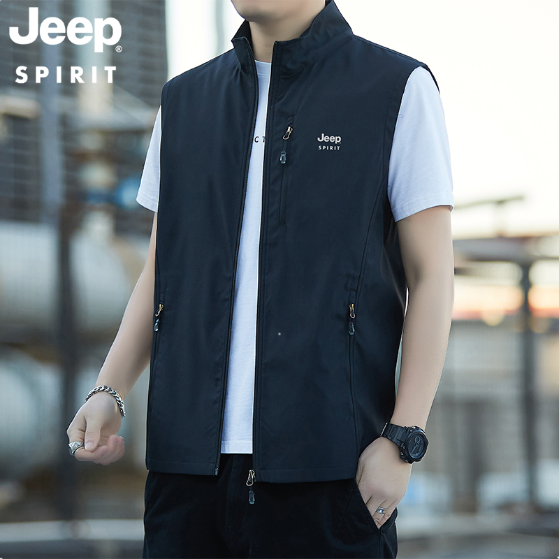 JEEP吉普马甲男春秋新款立领坎肩背心男士户外休闲钓鱼速干男外套