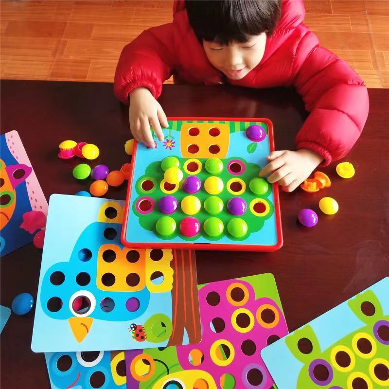蘑菇钉组合拼插板儿童益智拼图玩具3-7早教课0-3岁早教启蒙学说话