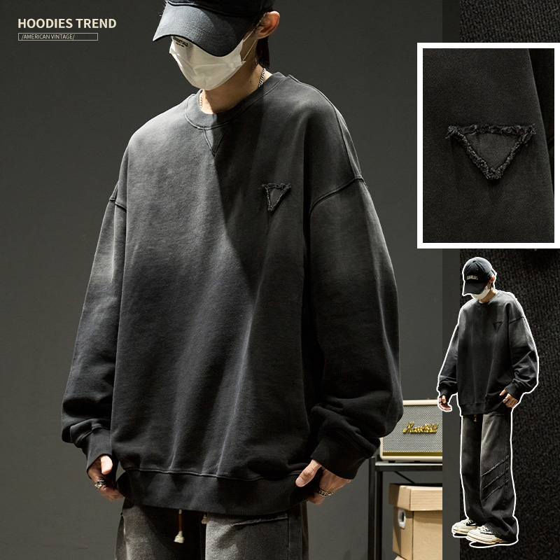 男士上衣秋季长袖美式宽松套头卫衣春秋款内搭打底衫潮流秋季男装