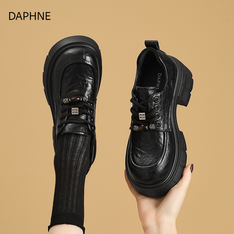 达芙妮2025新款潮流时尚女气质英伦风德比鞋粗跟厚底纯色女乐福鞋