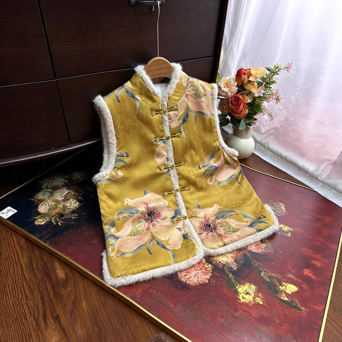 【锦绣江南】繁花似锦新中式国风牡丹花加棉马甲2冬款立领贵气马甲