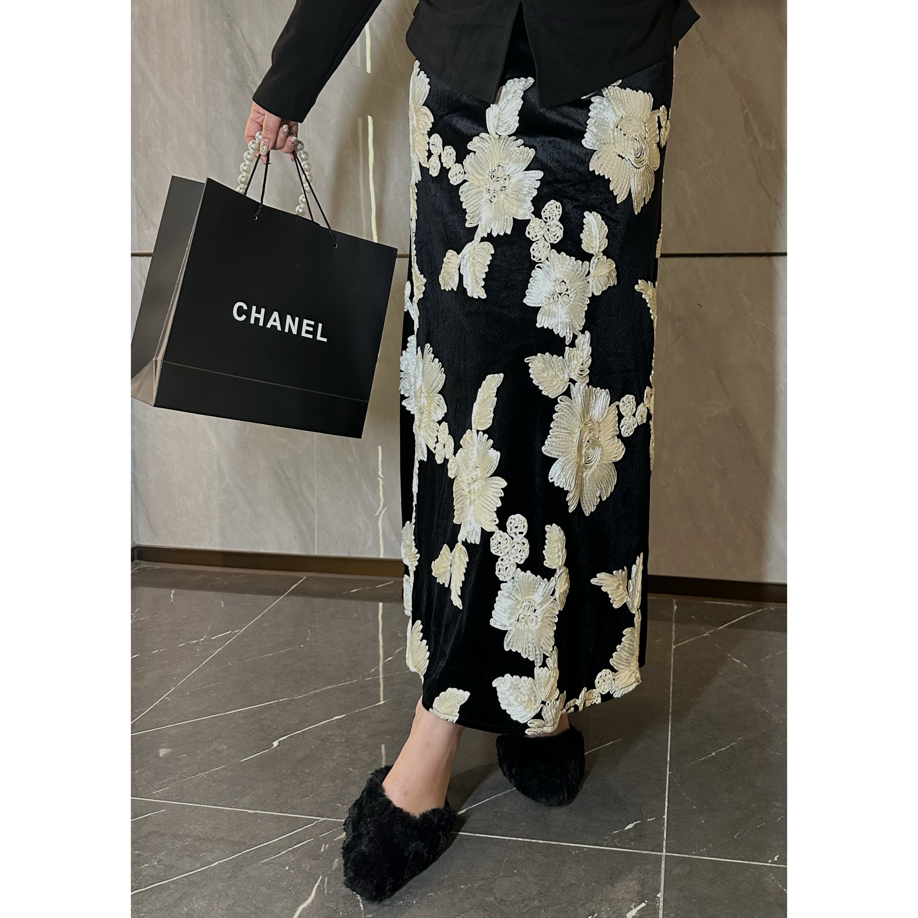 微胖温柔【明艳动人】法式丝绒高腰高级显瘦气质提花半身裙WR9371