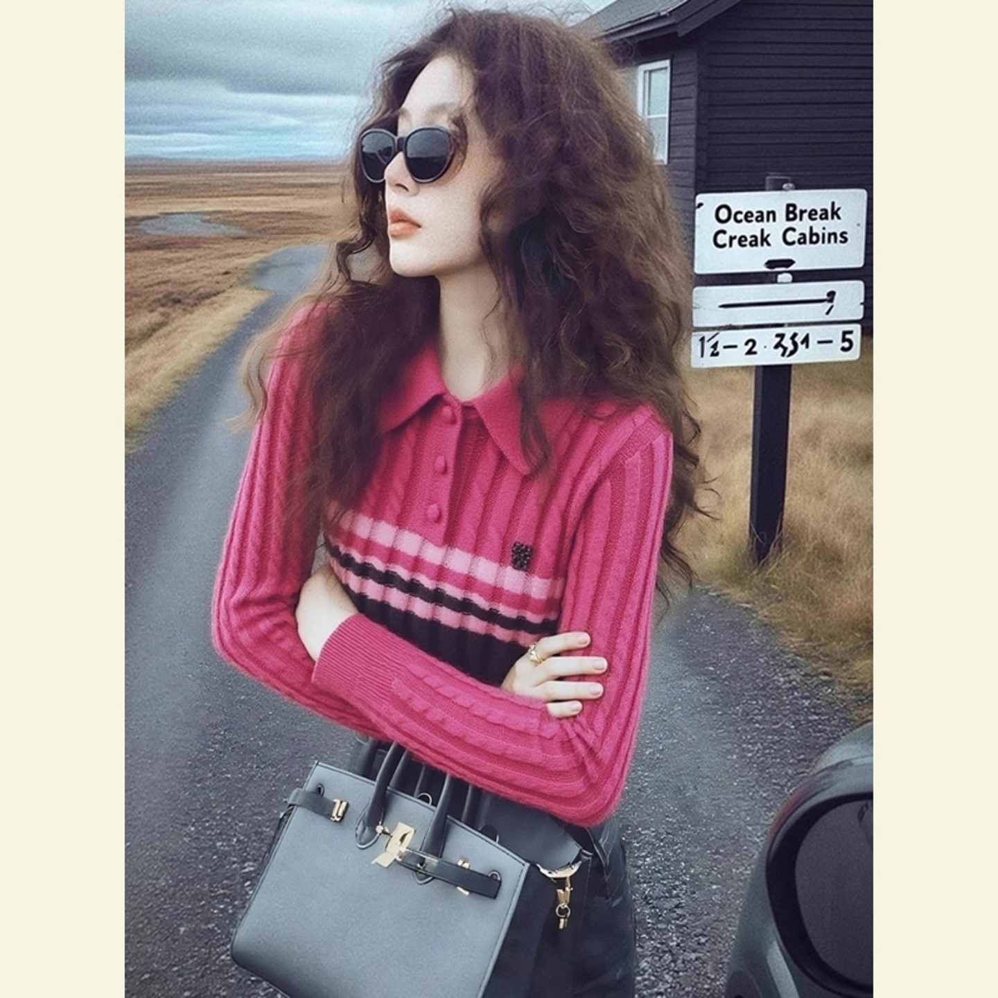 2025冬季高级感超好看独特别致设计感小众不撞款粉色条纹针织衫女