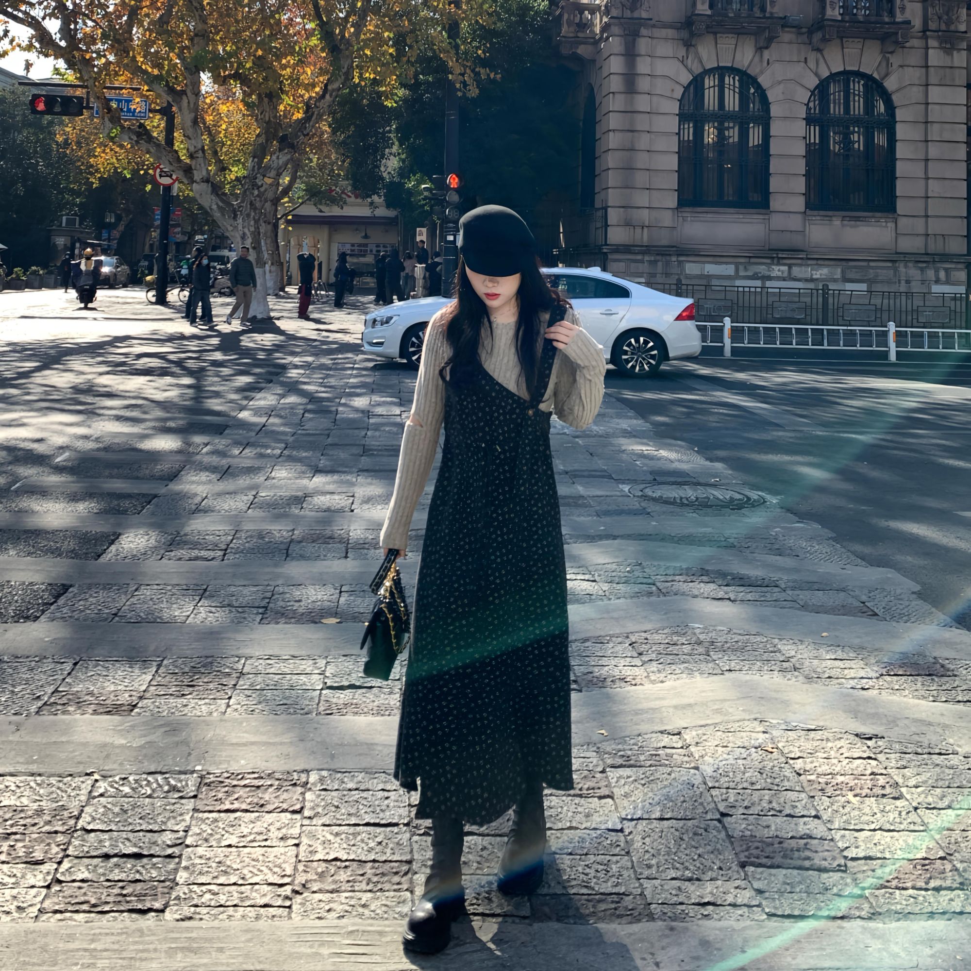 南岛风 大码女装遮肉显瘦裙子假两件碎花连衣裙女秋冬高级感NDF75