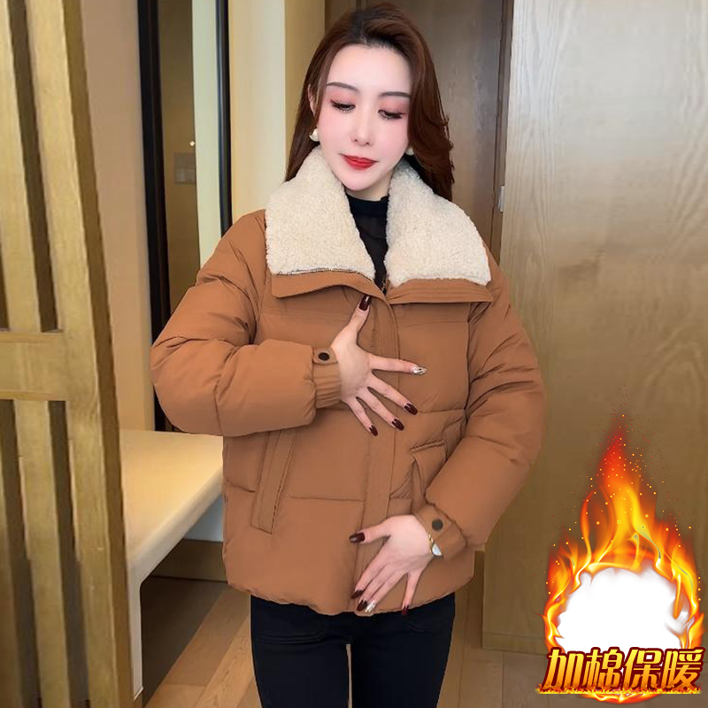 时尚拼接加厚棉衣棉服女2025年冬季新款宽松加棉保暖立领短款外套