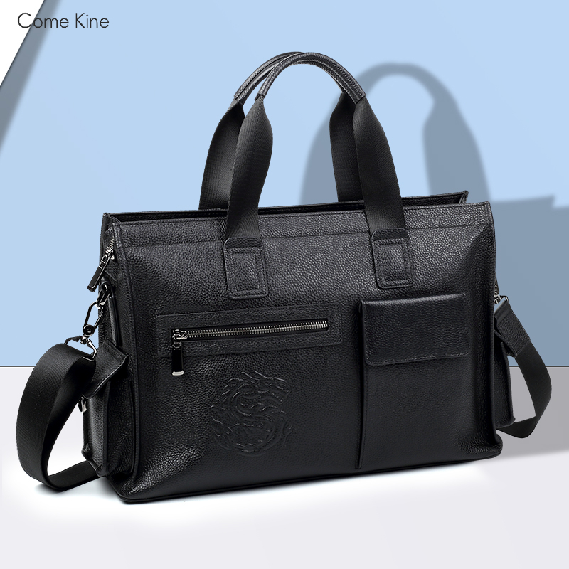 ComeKine手提包男士真皮商务公文包韩版横款商务包潮流质感斜跨包