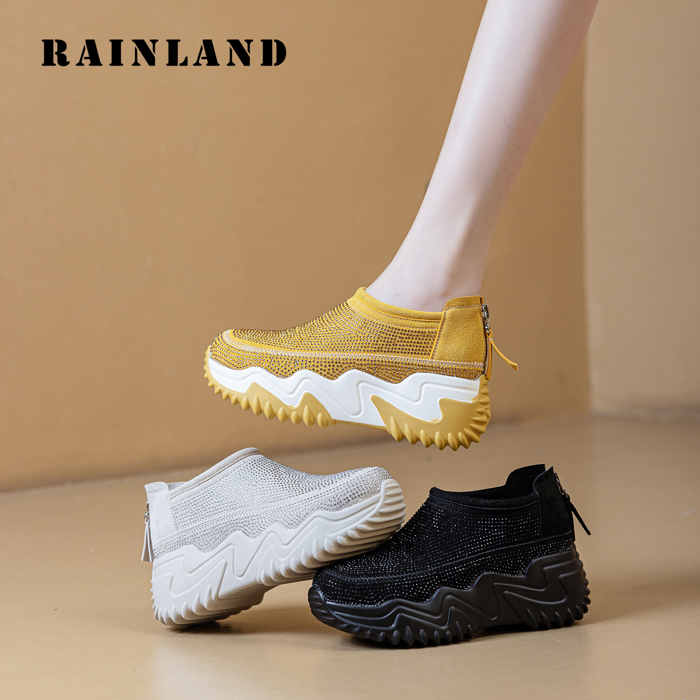 雨土运动鞋女2025新款春夏透气休闲百搭软底厚底勃肯鞋女鞋单鞋