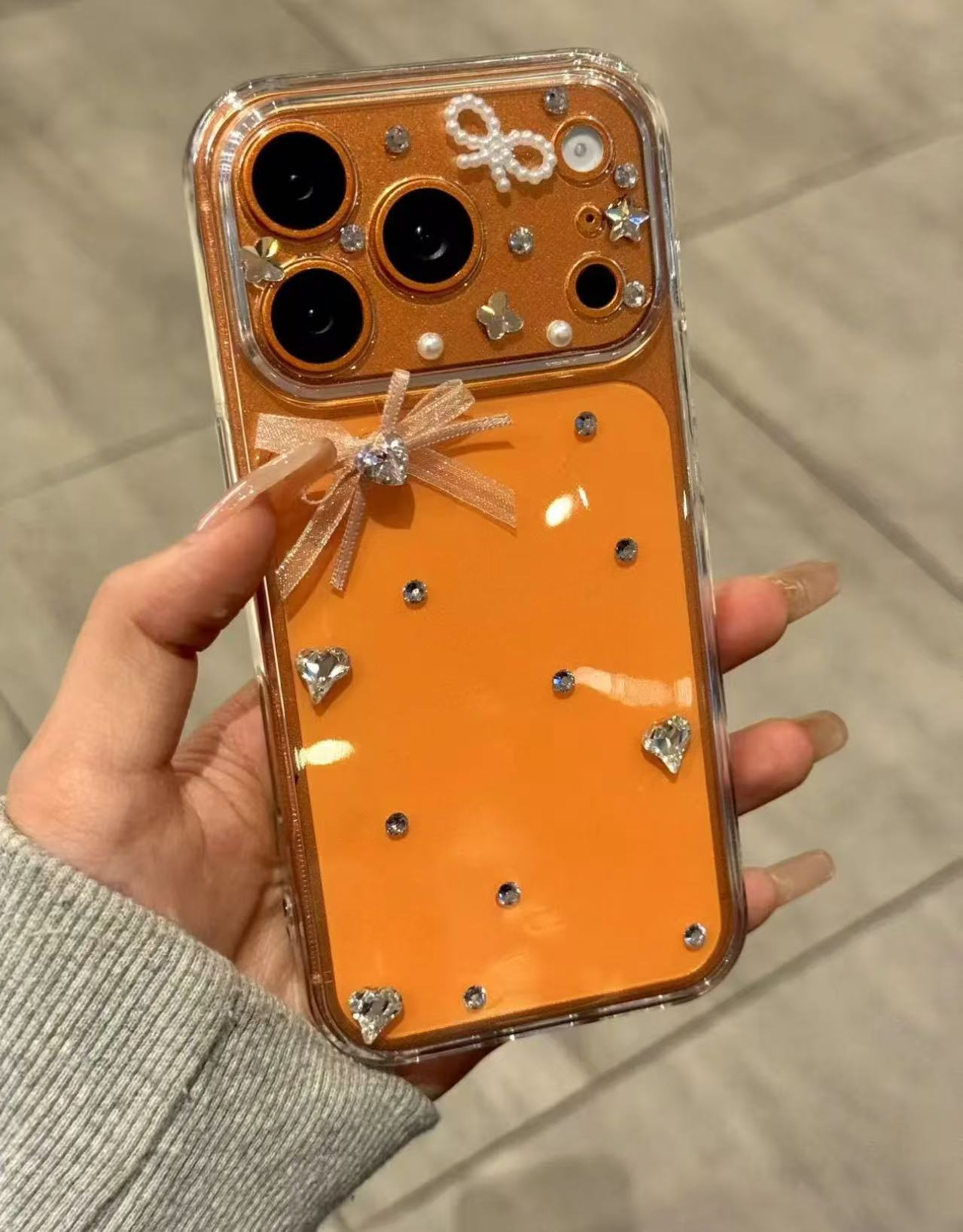 温柔风闪钻蕾丝蝴蝶结适用17promax女款手机壳华为oppo小米vivo