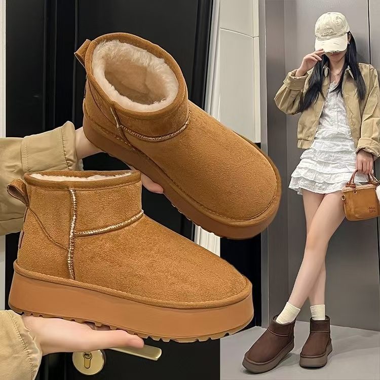 2025新款冬季加绒加厚保暖雪地棉靴女短靴子