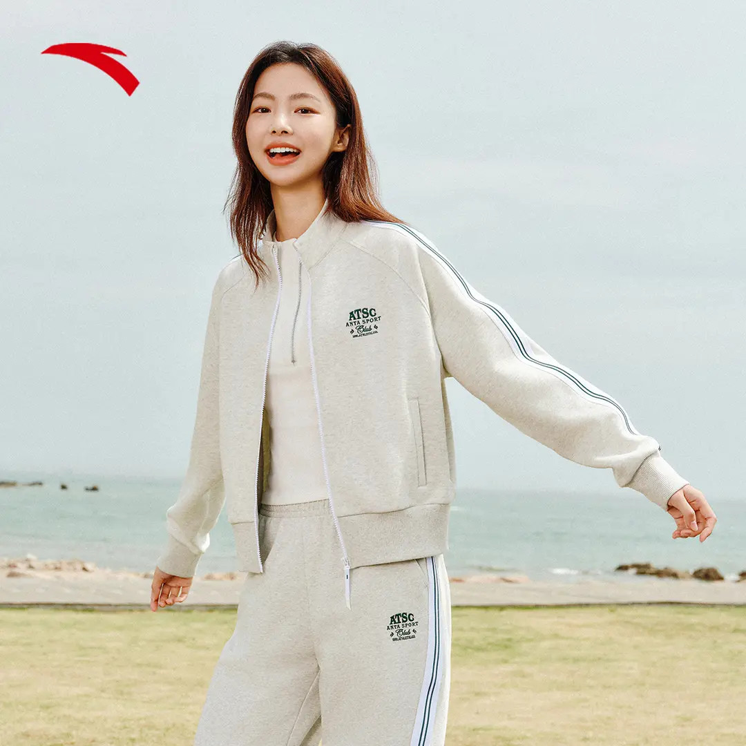 复古百搭安踏针织开衫外套女装秋季新款学院风休闲宽松运动上衣