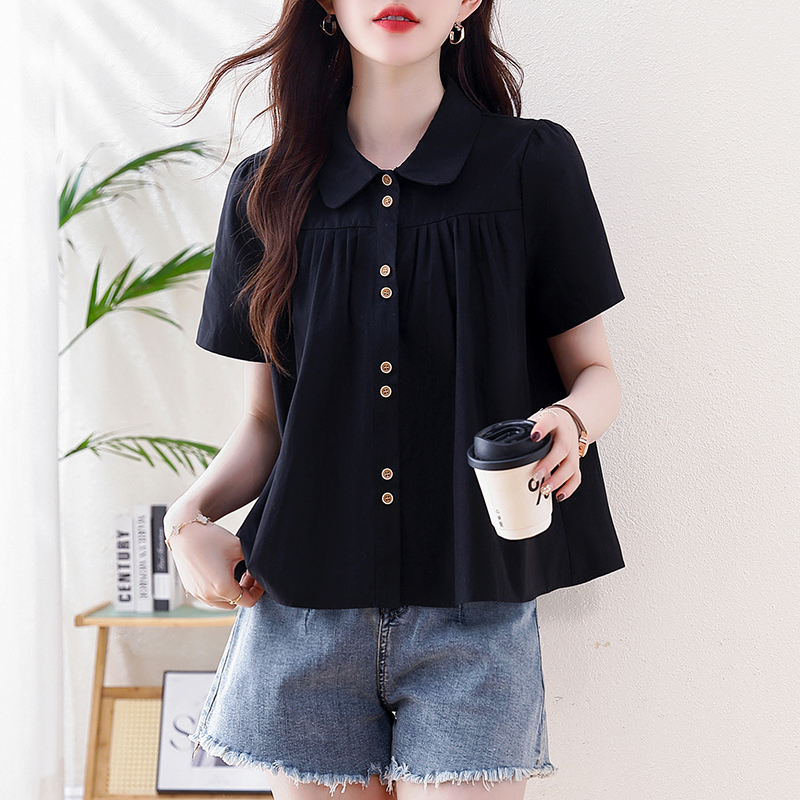 减龄法式娃娃领领短袖衬衫女夏季2025新款洋气宽松显瘦娃娃衫上衣