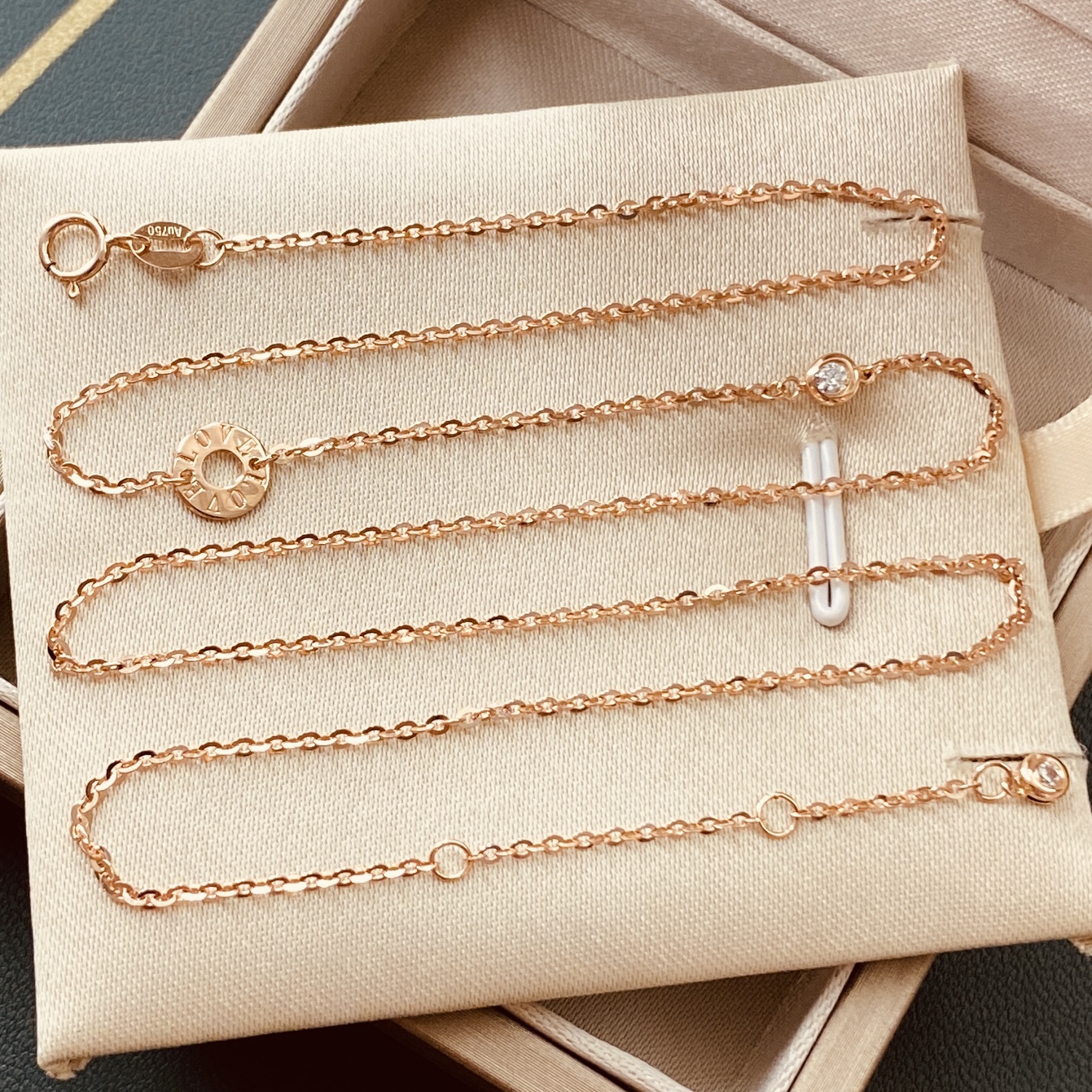 18k彩金项链女款圆饼小气泡堤溜o字链玫瑰金色轻奢小众百搭