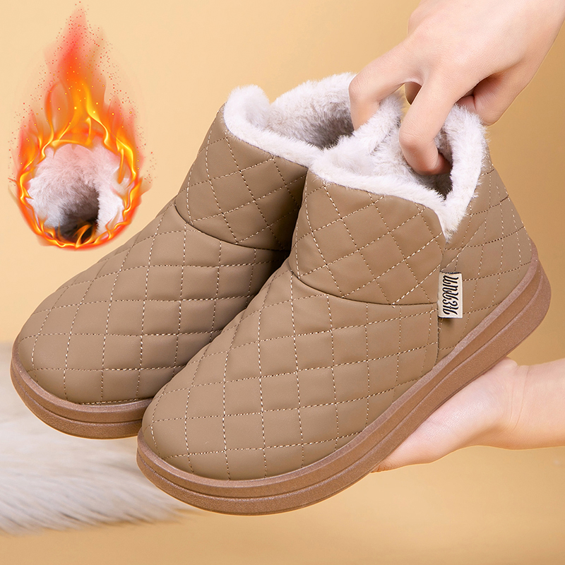 老北京布鞋女冬季新款加绒保暖雪地靴一脚蹬软底皮面防水妈妈棉鞋