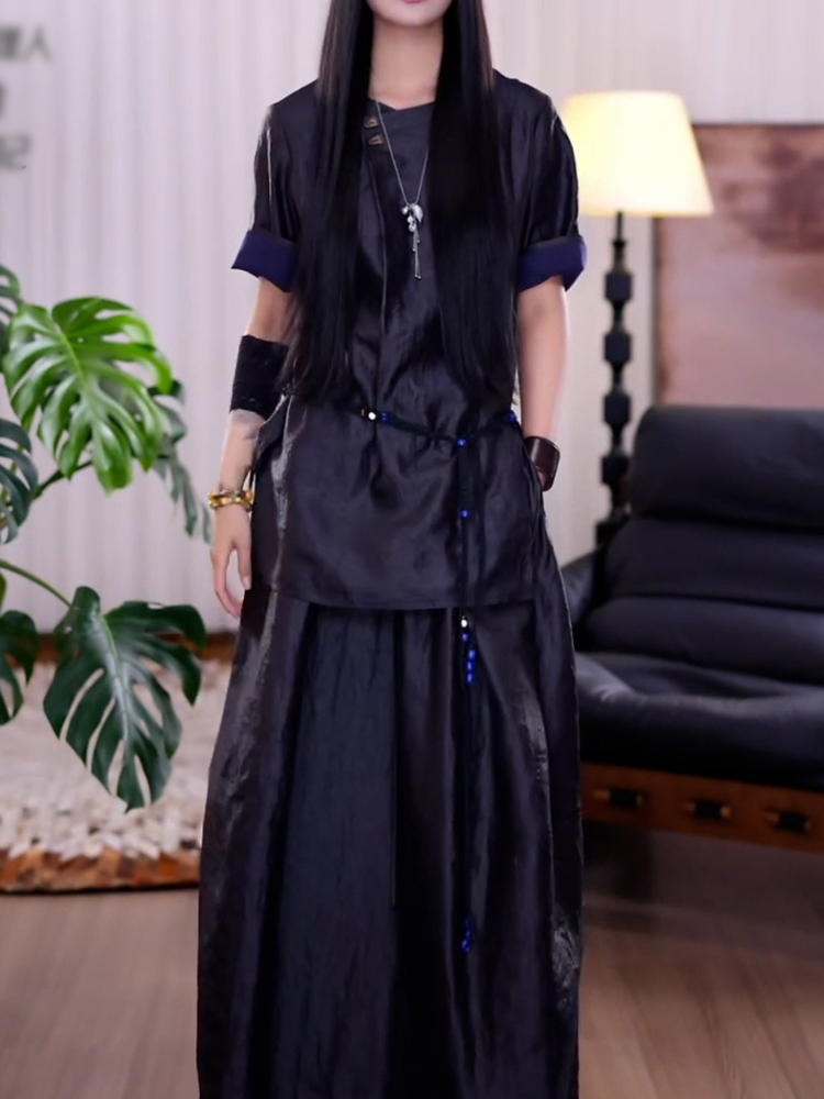 端庄优雅高级感裙套装女2025夏季新款遮肚子显瘦衬衫+纯色半身裙