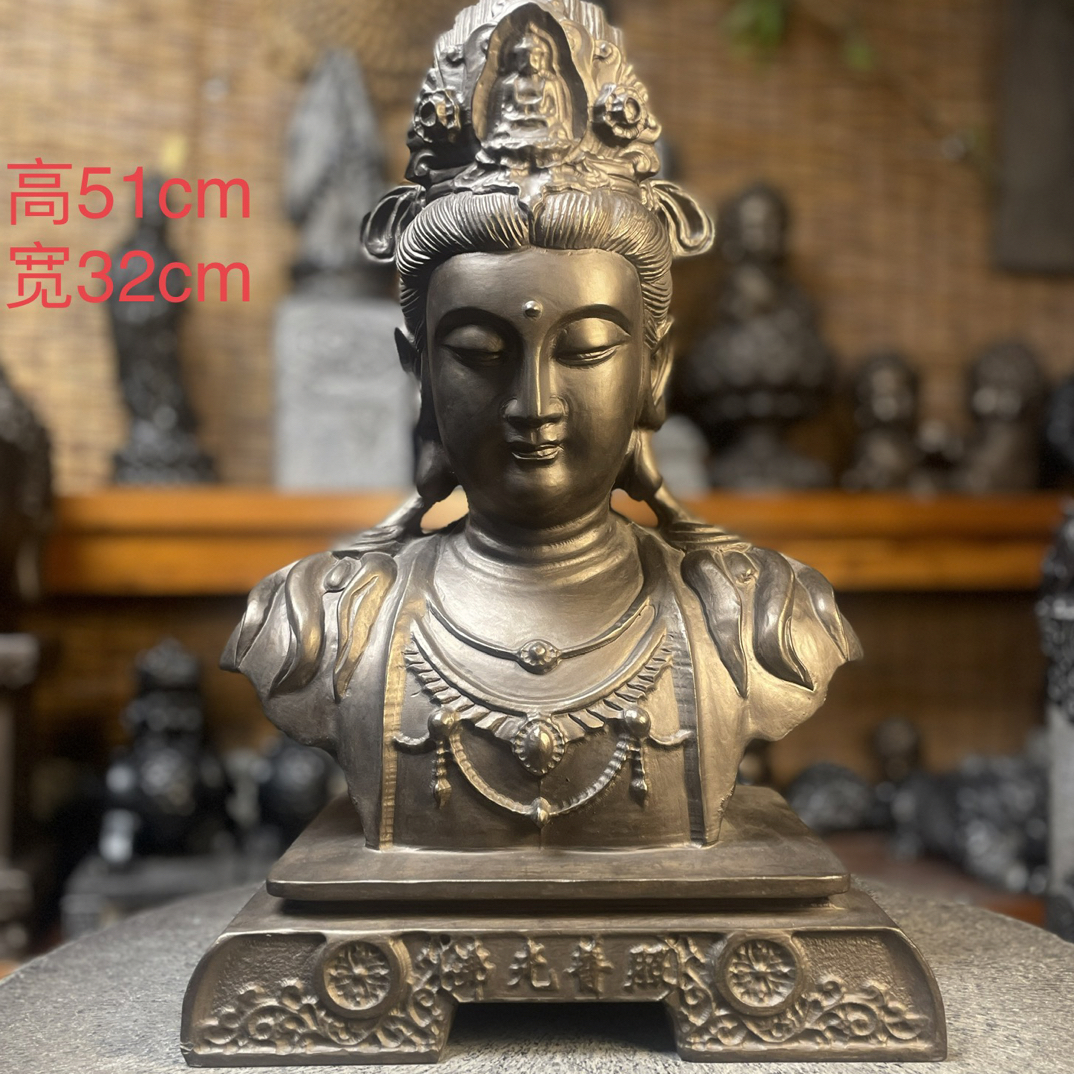 藏传观音半身佛像彩绘手工陶瓷关公关羽禅意摆件玄关工艺品创意