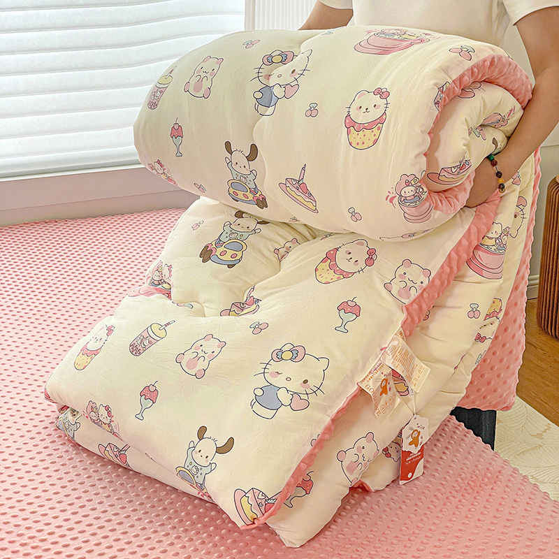 2025年儿童新款亲肤皱皱纱豆豆绒被子春秋被宿舍棉被冬被四季通用