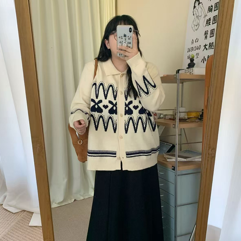 秋季毛衣套装初秋百搭纯欲甜美温柔学院风胖mm显瘦套装 6897