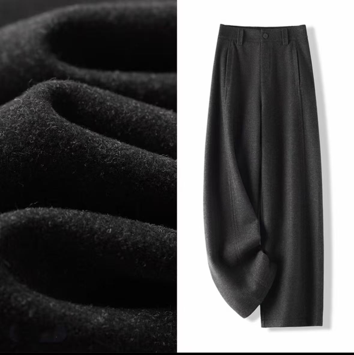 加绒加厚弯刀裤女秋冬2025新款毛呢高腰显瘦香蕉裤阔腿裤