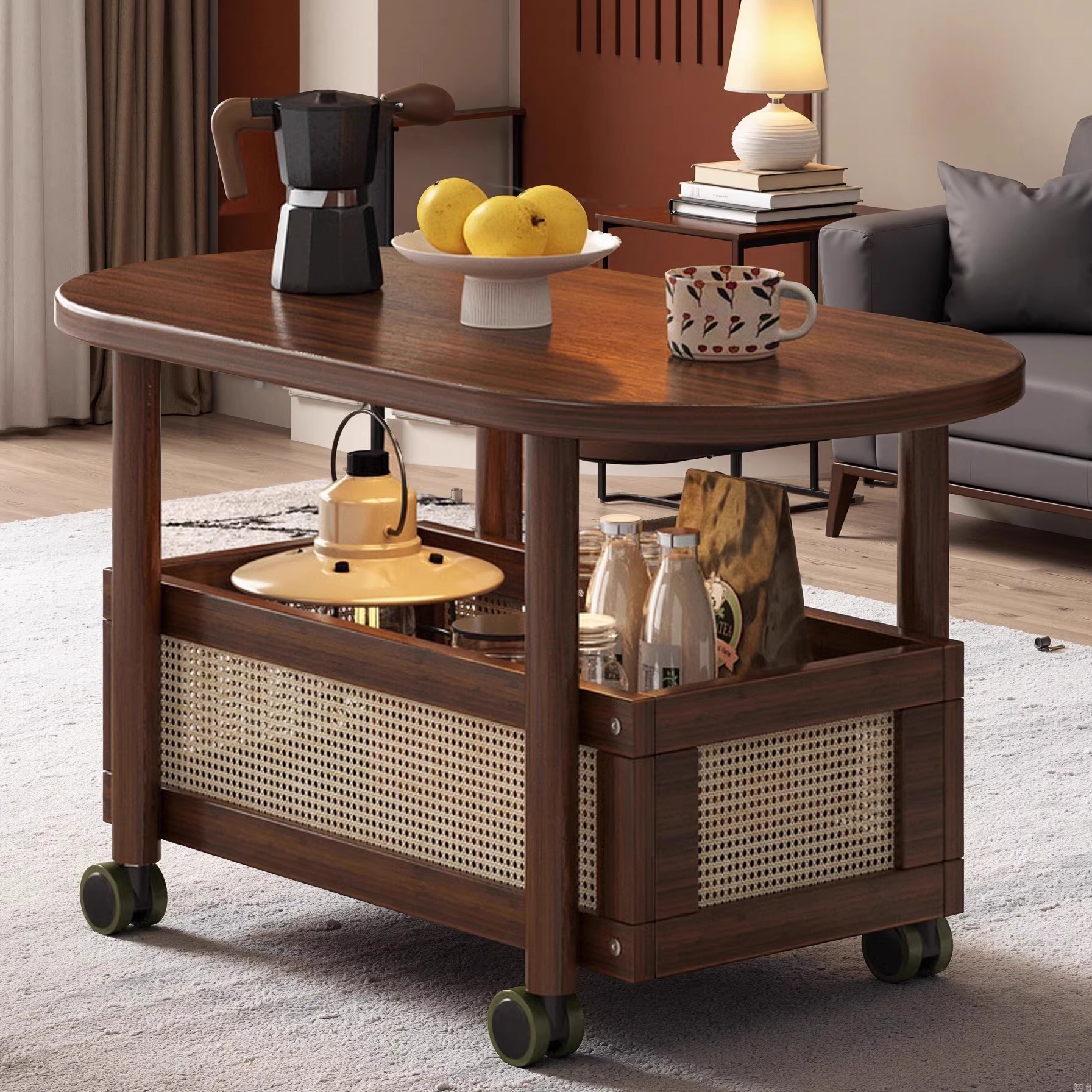 中古风沙发家用客厅床头可移动轻奢茶几小桌子双层置物小推车