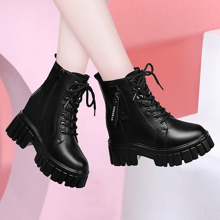 真软皮马丁靴2025新款春秋单靴厚底内增高靴子加绒英伦风短靴子女