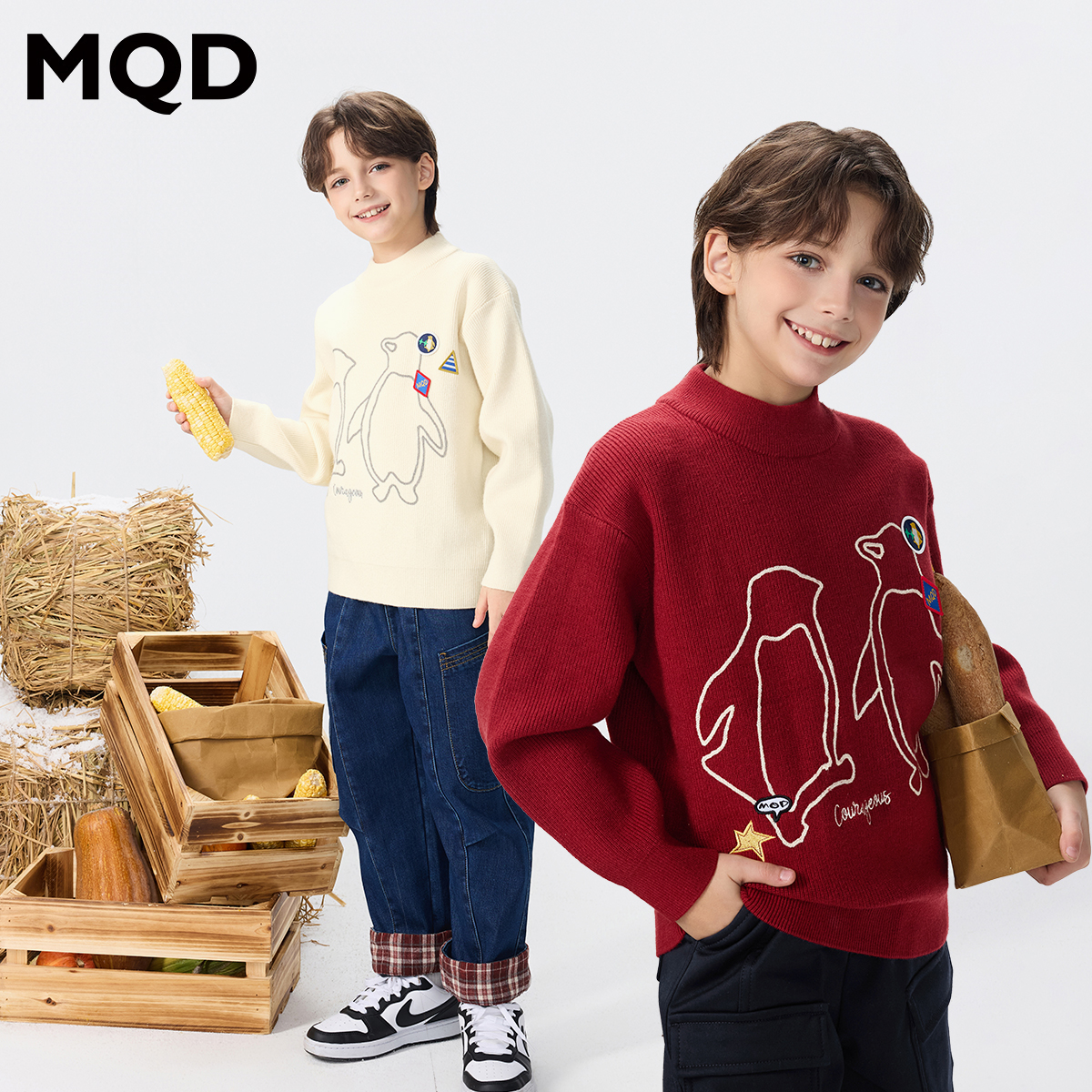 【艺术系列】MQD男童25冬新款学院女童字母半高领毛衣9654W0759