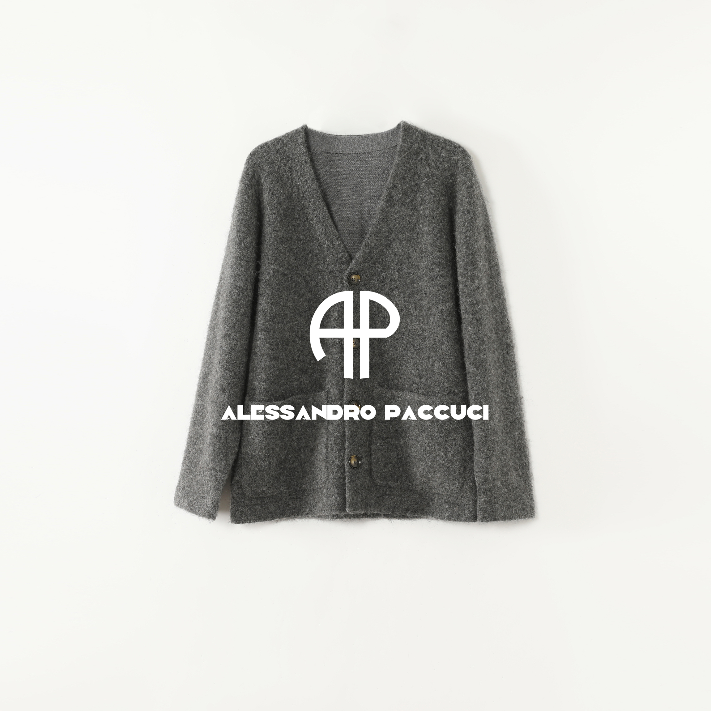 AP洛哥53180SK绵羊毛+马海毛V领绒感简约两色时尚百搭针织开衫