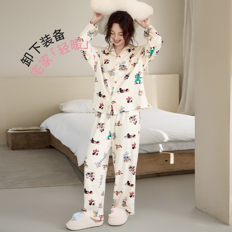 Disney/迪士尼秋季新品保暖米奇长袖德绒睡衣可外穿家居服套装
