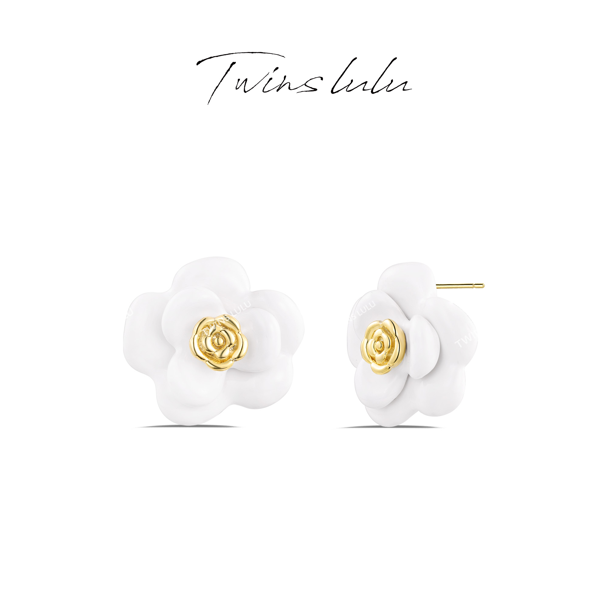TWINS LULU 镀K金 法式气质山茶花耳环TSL975