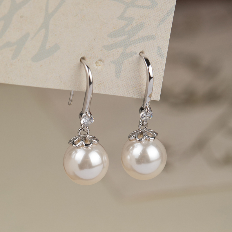 小银匠 925银仿珍珠耳饰 民族风女耳饰白色大气饰品简约经典贝珠