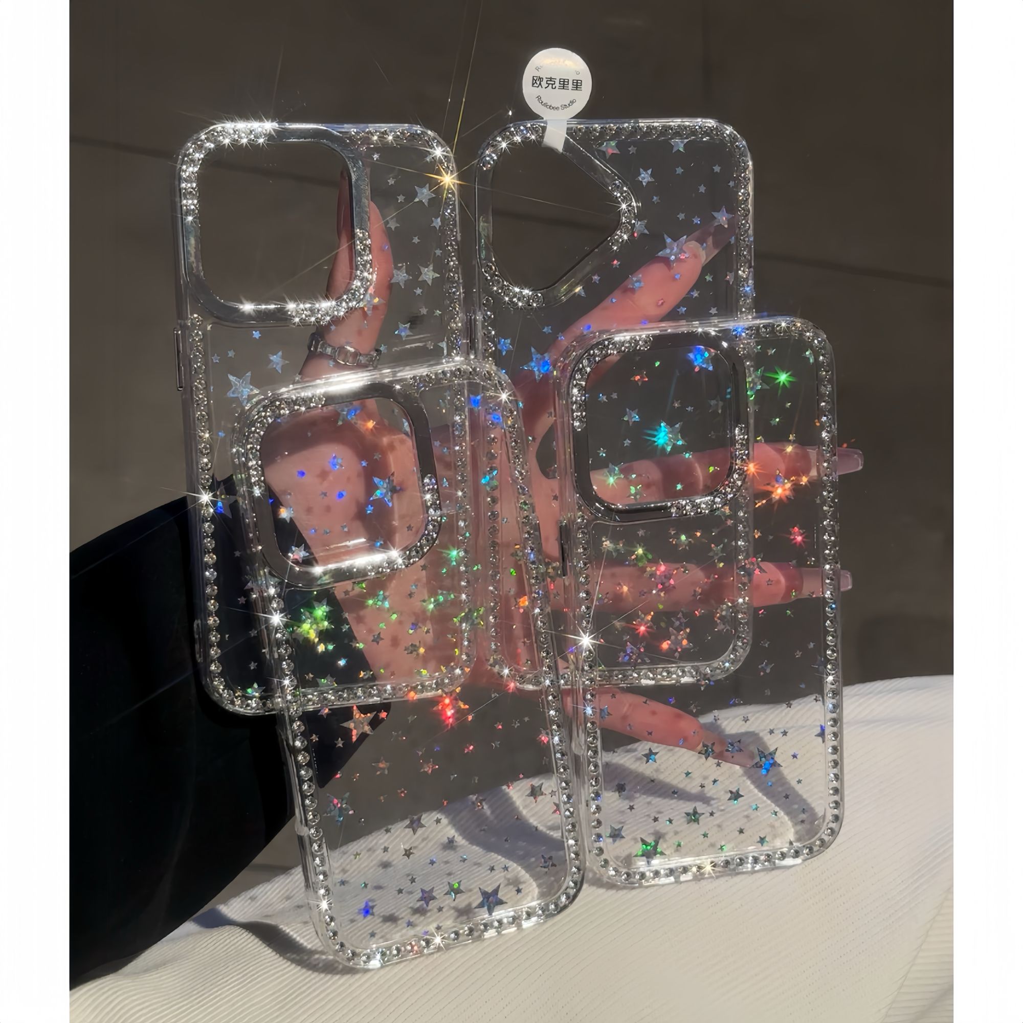 欧克里里镭射星星闪钻壳苹果17/16/15promax手机壳高颜值14/13/12
