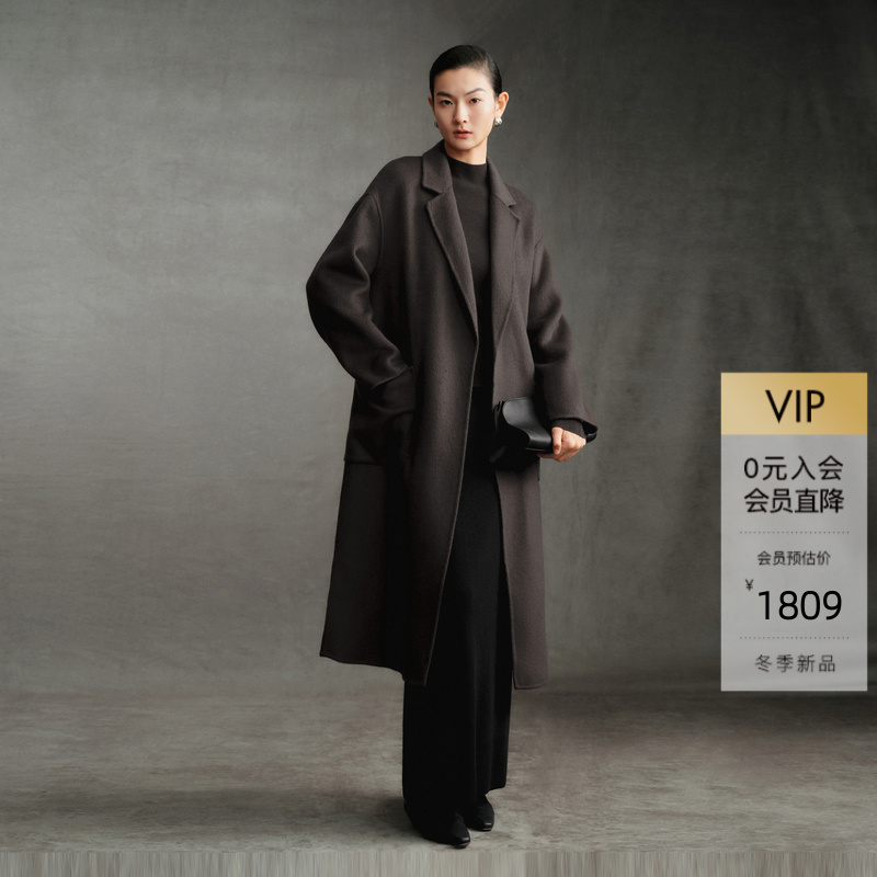 Ariose&Years/艾诺丝雅诗黑色中长款毛呢外套41022317