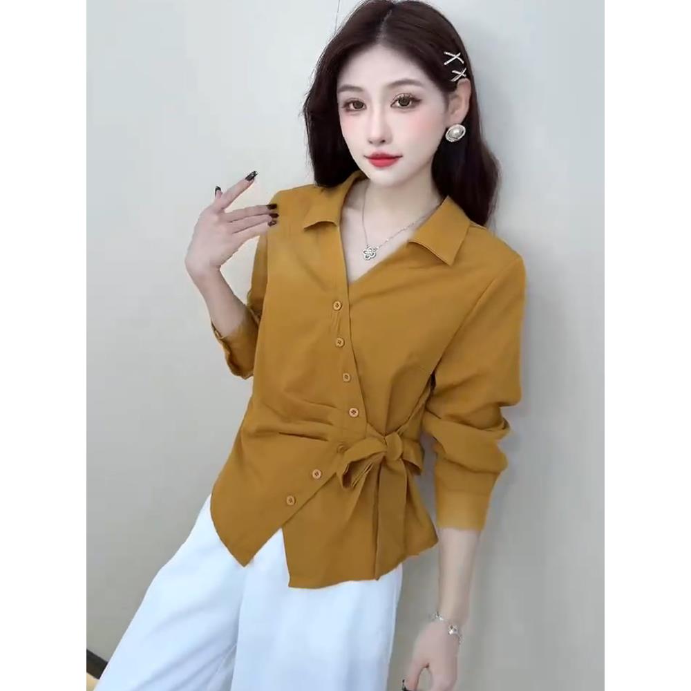 爆款长袖衬衣法式小资收腰上衣早秋女装2025新款衬衫巨好看的小衫