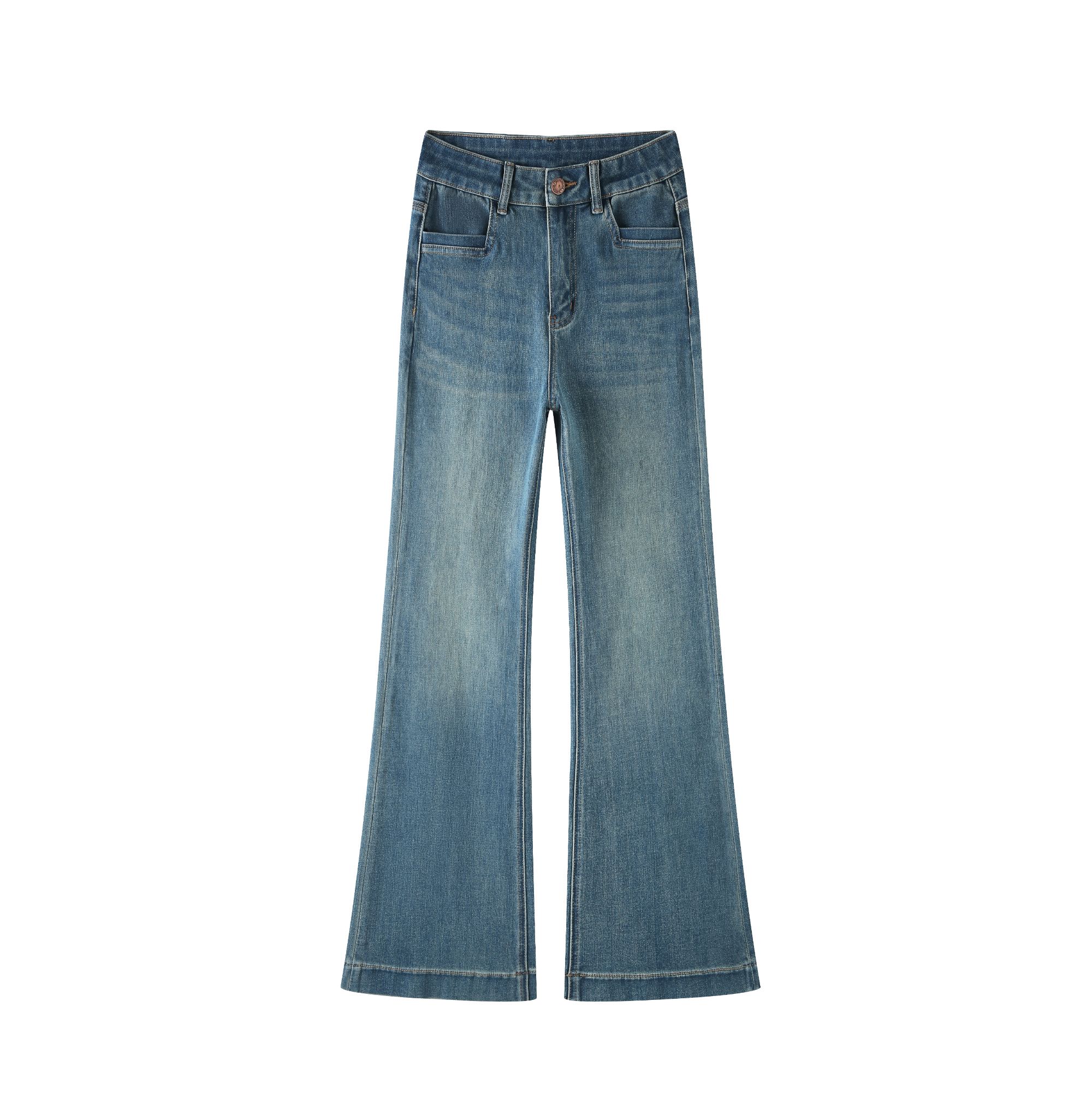 【初秋新款】古绿色 xp秋季四面弹高腰直筒微喇裤显瘦女百搭设计款