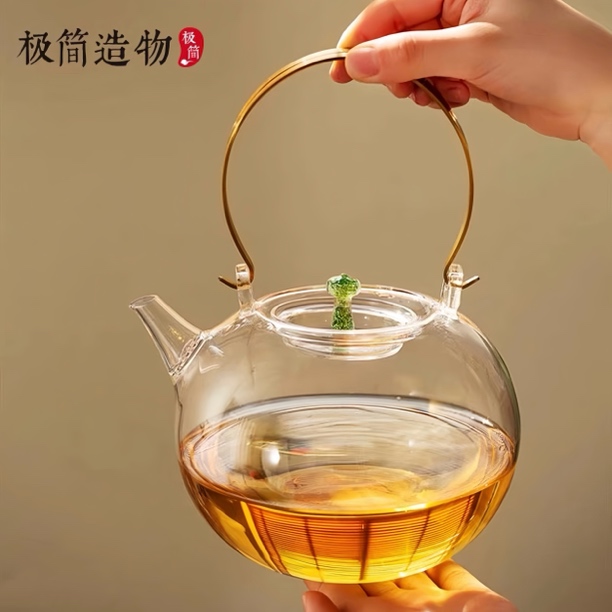 天久璃匠铜提梁玻璃烧水壶电陶炉专用大容量高硼硅耐热煮水泡茶壶