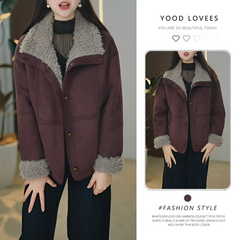 2025冬季新款撞色拼接保暖加绒毛毛外套时尚气质休闲风通勤上衣女