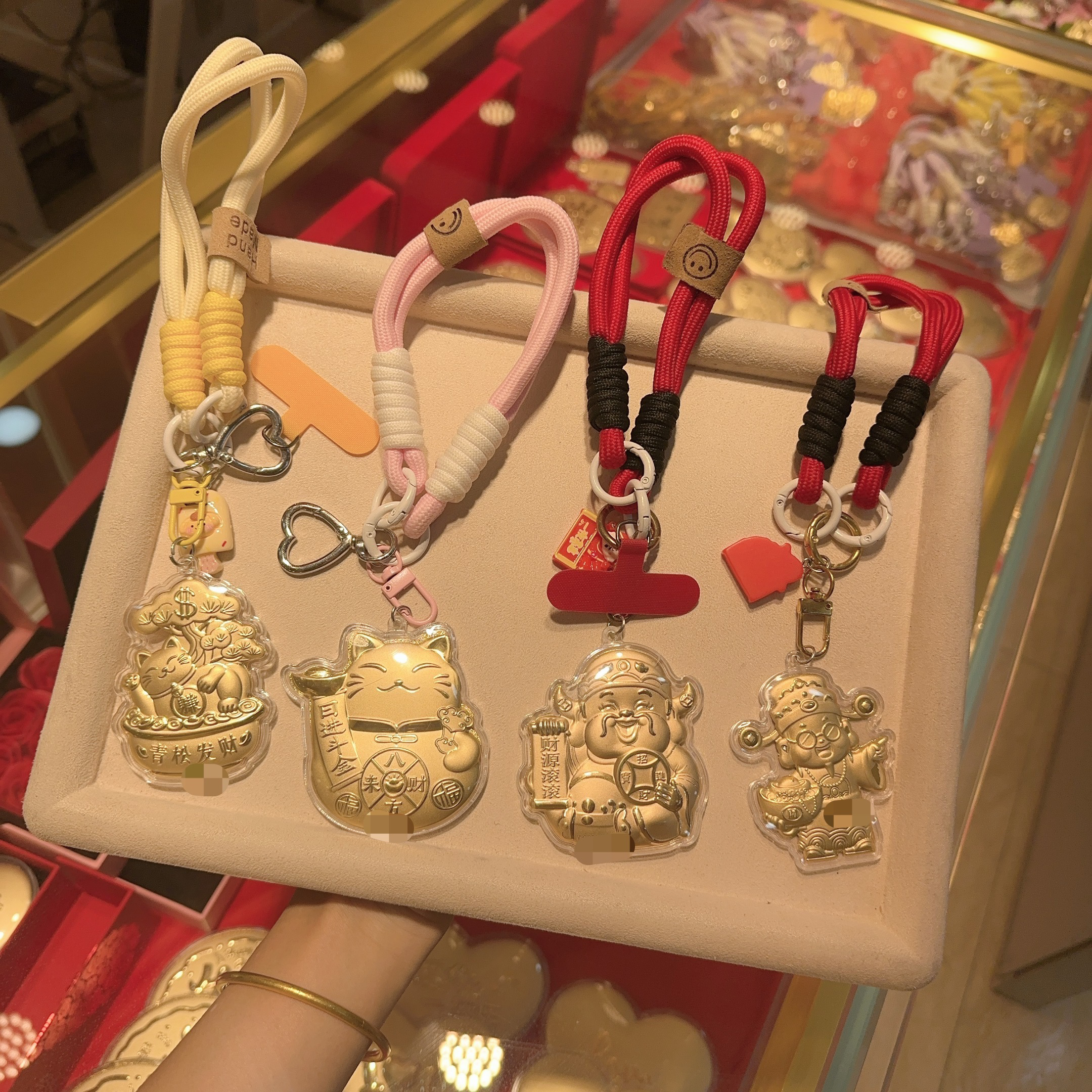 含金工艺品水贝新款【财财爷 招招猫】手机包包挂件潮款钥匙扣送礼