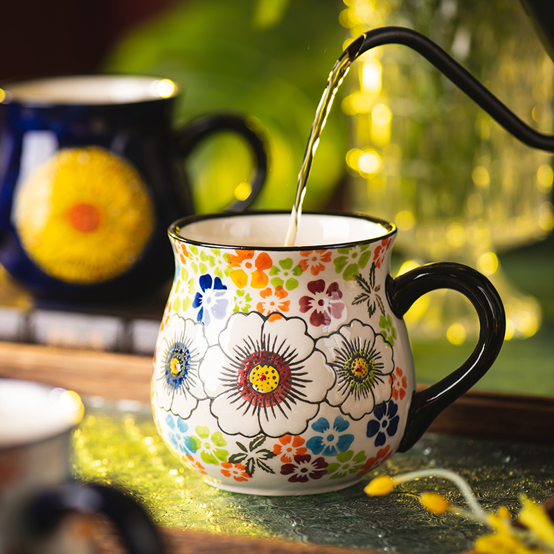 手绘马克杯陶瓷杯子创意水杯办公室早餐杯家用大肚杯情侣杯咖啡杯