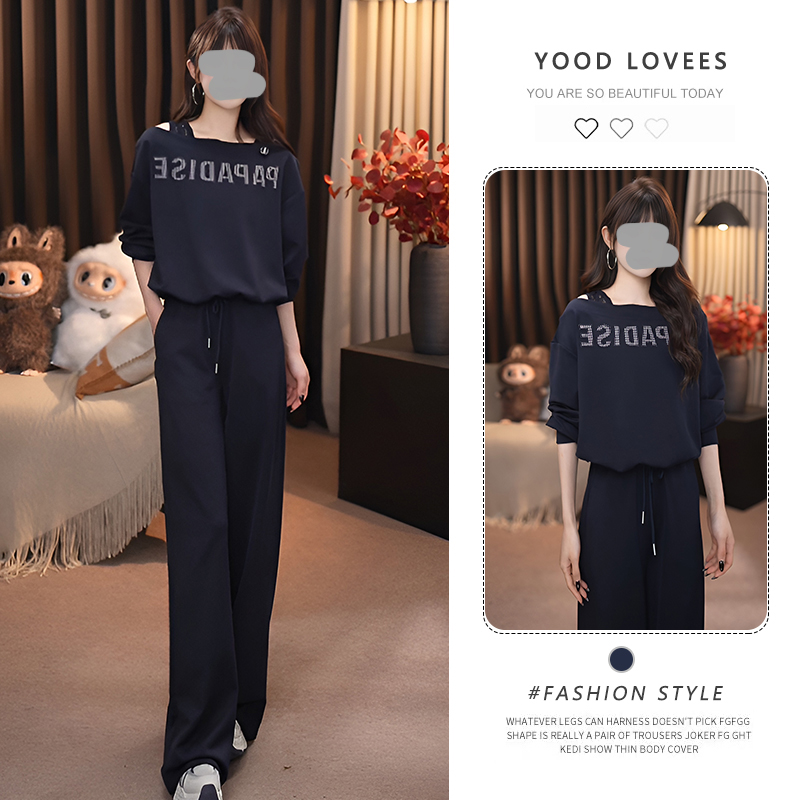 休闲时尚套装女2025春秋新款宽松显瘦长袖套头上衣阔腿长裤两件套