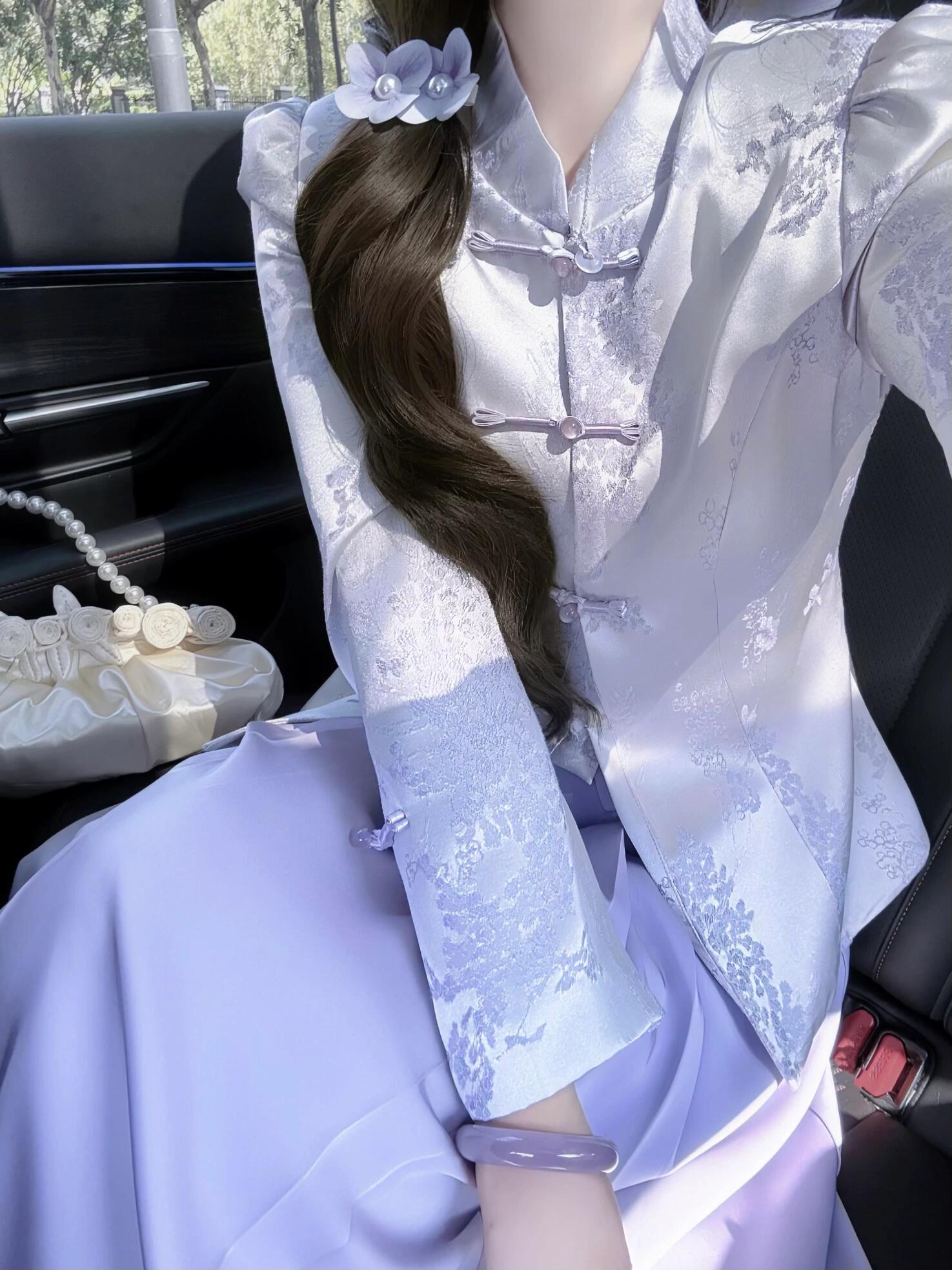 A113+A114新中式外套女超好看复古盘扣新国风上衣紫色半身裙套装