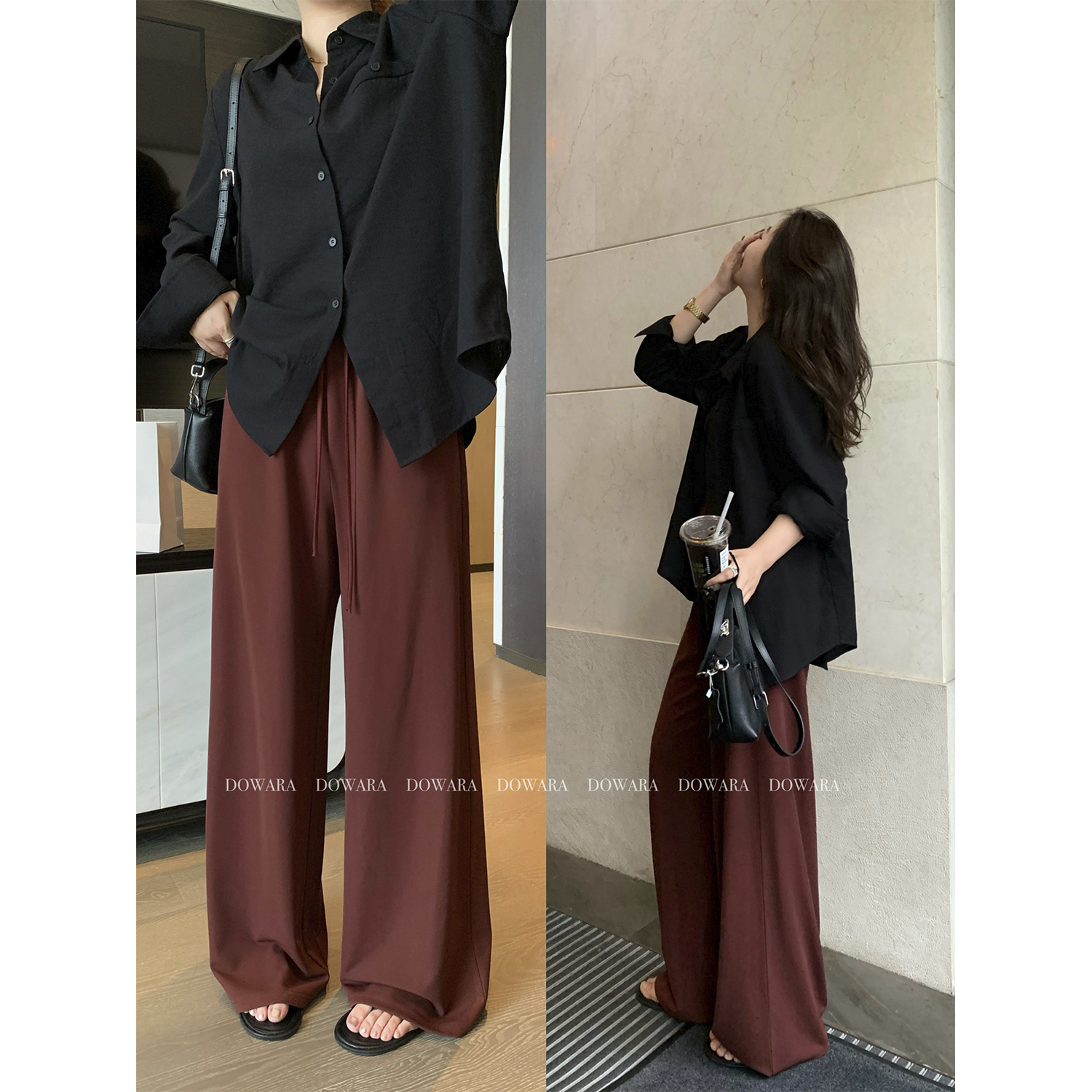 现货大婉酱微胖定制【松露裤】高腰显瘦休闲裤秋垂感直筒长裤9597D