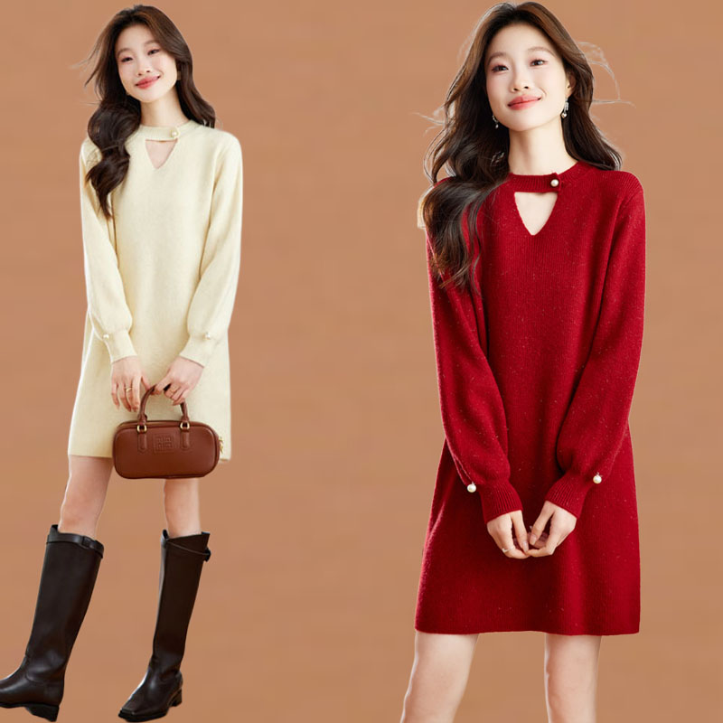 加厚打底毛衣裙女内搭中长款秋冬2025新款洋气宽松显瘦针织连衣裙