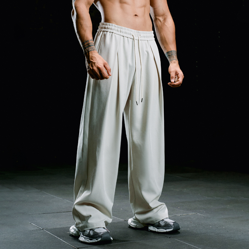 肌肉狗运动长裤男夏季垂感宽松纯色休闲直筒弯刀裤训练健身短袖