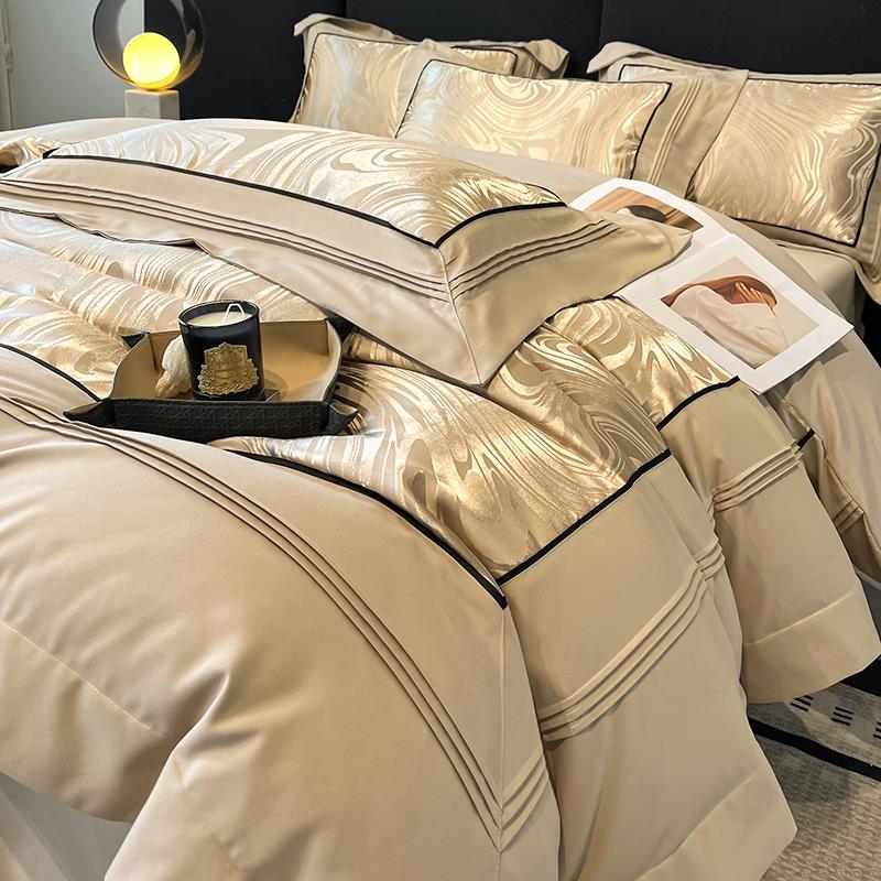 水星高端家纺A类轻奢高级感长绒棉全棉四件套纯棉裸睡被套床笠提