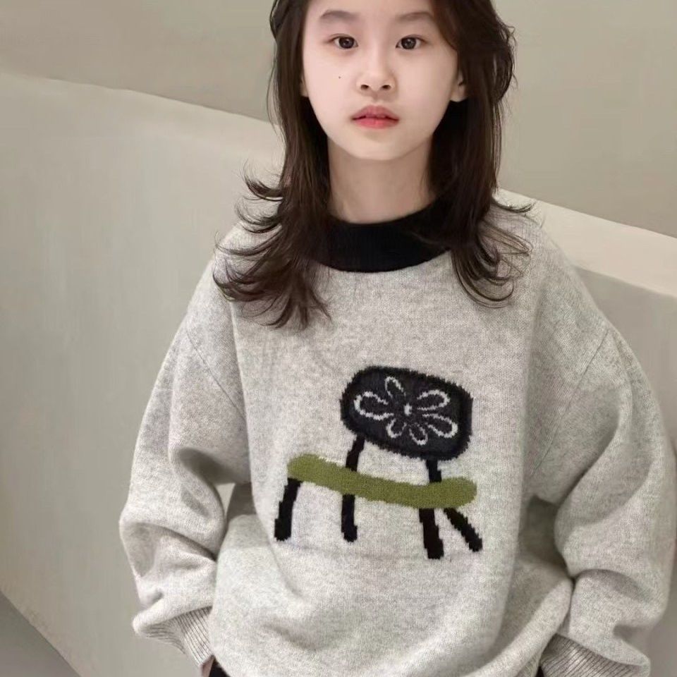 女童冬装新款女孩春秋上衣套头德绒衫圆领打底衫卫衣简约洋气百搭